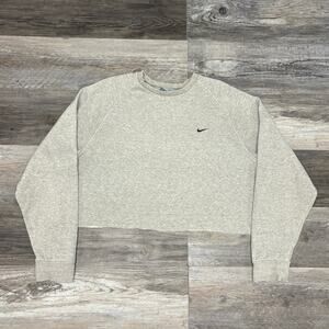 Vintage Y2K Nike Gray Womens XL Mini Swoosh Crewneck Cropped Pullover Sweatshirt